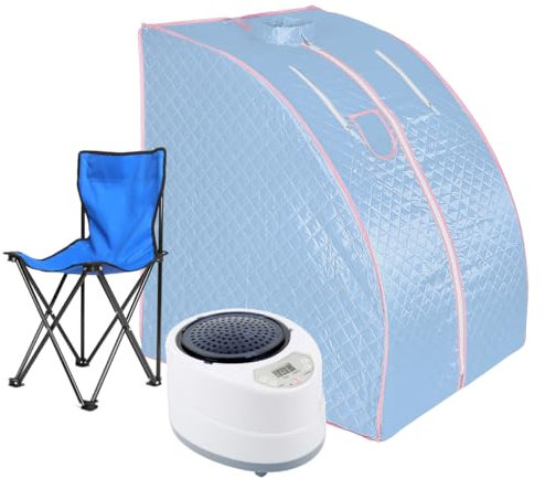 XUANYU 1000W Sauna de vapor portátil y plegable con cabina de vapor, generador de vapor, mando a distancia, silla plegable, 9 niveles de temperatura Sauna SPA portátil para casa, 88*76*100 cm, azul