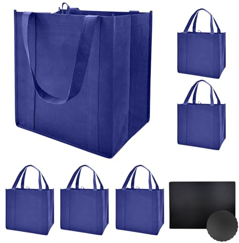 HorYg 6 Pack Reusable Reinforced Handle Grocery Bags-Each with Thickened Bottom Board,Heavy Duty Large Shopping Totes,Load Capacity Over 45 Pounds,Suitable for Groceries