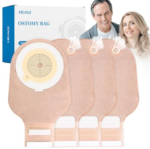 20 Piezas Bolsa de colostomía con ventilación, suministros para ostomía, bolsa de ostomía drenable de una pieza con cierre para el cuidado del estoma de ileostomía, cortada a medida