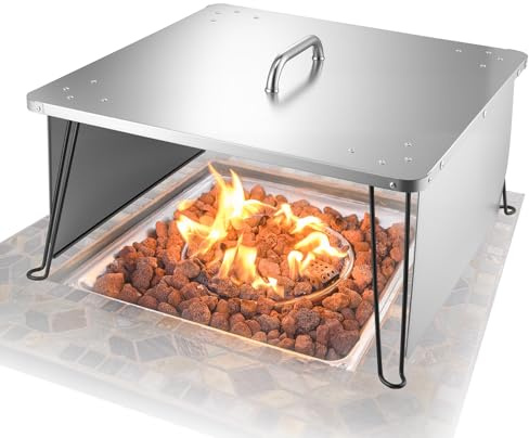 VEVOR Eldstad värmedeflektor, 645 x 645 x 370 mm fyrkantigt utomhusbrännarskydd, rostfritt stål brasa camping träeldning värmeskydd, tryck ner och ut med 4 hopfällbara ben och bärhandtag