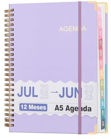 Jul 2025 – jun 2026 A5-planerare, akademisk planerare 2025–2026 vecko- och månadsplaneringsbok 12 månader dagskalender med flikar skola college lärare student planerare (lila)