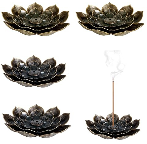 4 Pièces Porte Encens de Lotus Laiton, 6 Trous Support Encens avec Collecteur de Cendres pour Maison Bureau Yoga Salle