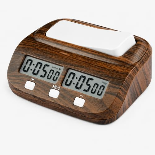 Telituny Digitale Schachuhr Timer, Professional Elektronischer Schachtimer Holz Brettspielzähler, Schach Uhr mit Bonus und Verzögerung, für Internationales Schach, Chinesisches Schach Go-Spiel Gobang