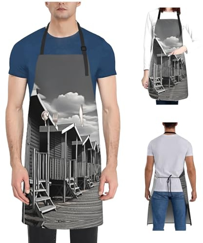Eekstdbn Apron Kitchen Apron for Women Men Waterproof Apron with 2 Pockets Beach Hut Apron Adjustable Bib Unisex Apron Chef Aprons Cooking Aprons for Kitchen Painting BBQ Gardening