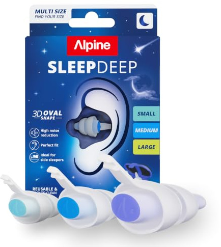 Alpine SleepDeep – öronproppar för sömn och koncentration – 27 dB – ny oval 3D-öronproppar och mjuk, ljuddämpande kärna för maximal komfort och dämpning – storlek S M + L