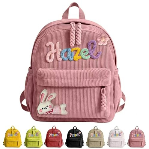 Kannts Personalised Kids Backpack for Girls Boys,Toddler Baby Backpack Children's School Bag for Primary Girls with 3D Rope Name Embroidery, (Pink)
