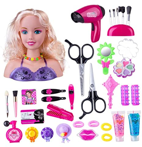 Wxyestna Muñecas de Maquillaje de peluquería para niños, 35 Piezas, Accesorios para la Cabeza de muñecas para peinar el Cabello, Juego para niñas Style1