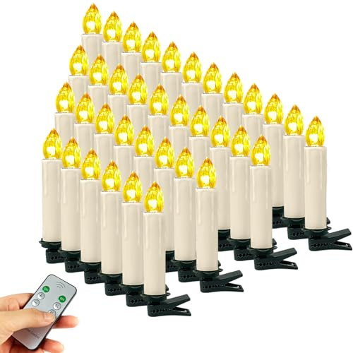 OZAVO Led Velas de Navidad 40 Pcs con Control Remoto,Velas Eléctricas para Árbol de Navidad,Iluminación de Navidad de Interior（Beige）