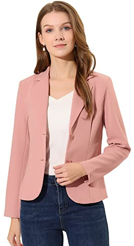 Allegra K Women's Work Office Blazer Stretch Lapel Collar Long Sleeve Jacket Suit Blazer Medium Dark Pink