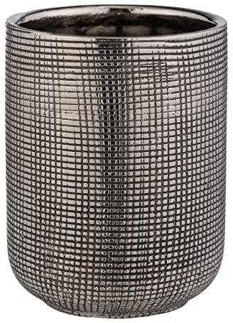 WENKO Gobelet pour brosses à dents Rivara, rangement pour brosses à dents et dentifrice, céramique haut de gamme, décoration élégante pour la salle de bain, peint à la main, Ø 7,5 x 9,5 cm, argenté