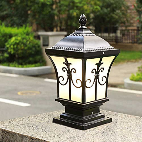 Mengjay Sockelleuchte Außen Außenleuchte Antik Schwarz Wegeleuchte Retro E27 Aluminiumguss Wasserdichte Pollerleuchten Außenleuchten Aussen Rasen Garten Terrasse Sockellampe Im Freien Höfe (Klein)