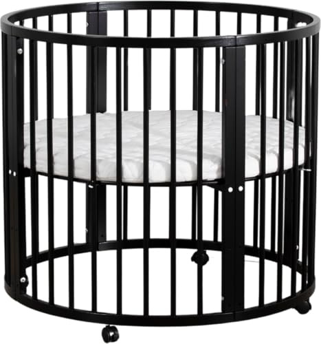 Buxibo Baby Box - Laufstall - Spielbox - Playpen - Kinderbox - Rund - Inkl. Matratze - Mit Rollen - 92x92x80,5cm - Schwarz