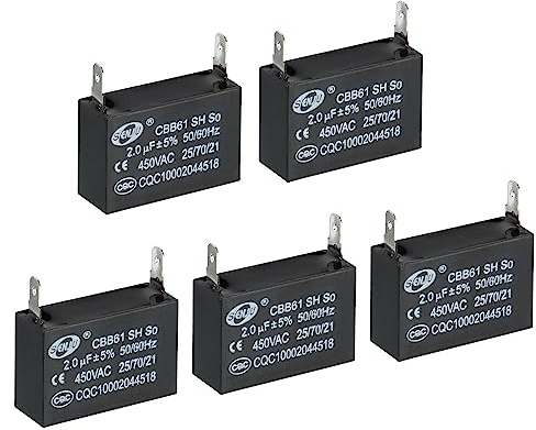 PATIKIL 5 st. CBB61 takfläkt kondensator 2uF 450V AC 50/60HZ endast användning med 2 pennor för luftkonditionering fläkt motor start drift kondensatorer 37 x 26 x 24 mm