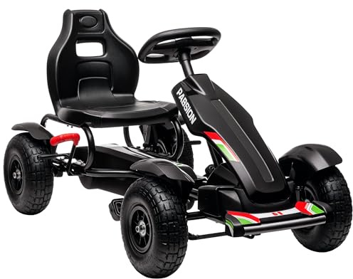 HOMCOM Kart à pédales pour Enfant go-Kart siège réglable 3 Positions Frein à Main - Enfant de 5 à 12 Ans 121 x 58 x 61 cm Noir