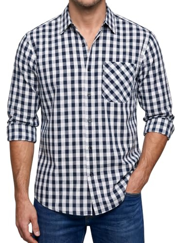 Enlision Men's Classic Checked Shirt Long Sleeve Button Down Plaid Tartan Lumberjack Shirt for Men UK S-6XL