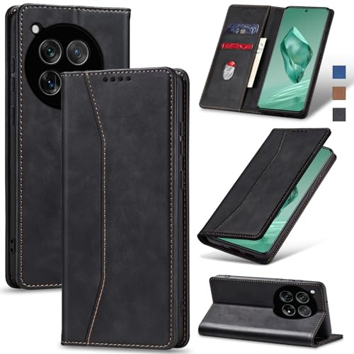 Jasonyu Skal för OnePlus 12, Wallet PU Läder Fodral, Svart | Flippfodral, Magnetisk,Vikbart Skyddande,Stativfunktion,Kortfack, Stötsäker TPU