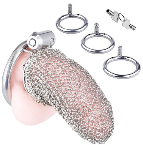 BDSMYEE Chastity Cage Male Metall,Kettenhemd Peniskäfig Metall Keuschheitskäfig Keuschheitsgürtel für Herren,Penis Käfig Sex Spielzeug für die Männer extrem (Lang)