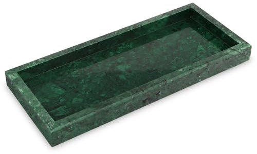 Vassoio Portaoggetti da Bagno Marmo Naturale Svuotatasche Ingresso Versatile Vassoio da Letto Decorazioni Vassoio Soggiorno Cucina Profumi Asciugamano Pianta Candele 30 x 13 x 3 cm Verde