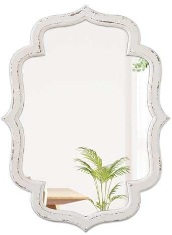 Sintosin Rustikaler Dekorative Wandspiegel Weiß 45 x 60 cm, Vintage Spiegel Oval mit Holzrahmen, Bauernhaus Spiegel Flur, Spiegel Wand für Wohnzimmer, Schlafzimmer, Badezimmer