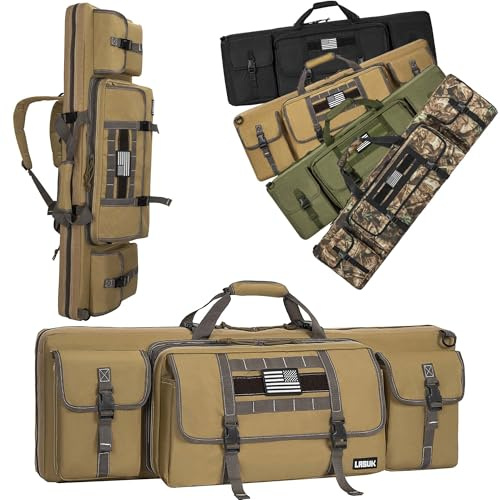 LASUK 36 Soft Double Rifle Bag, Gun Case Storage & Transportation, Long Gun Bag Portable Tactical Backpack Carrying for Shooting Range Hunting Outdoors(Yellow)