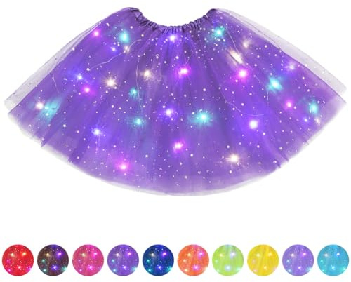 AYBUY Jupe Tutu LED pour Femme, Jupe Tutu en Tulle à Trois Couches pour Adultes Parti Ballet Danse Fancy Dress Halloween, Violet foncé