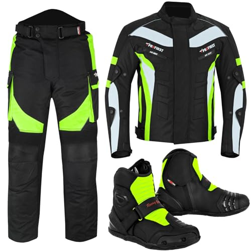 Inflori Motorcycle Suit Waterproof Motorbike Cordura Jacket For mens Pant Trouser jacket Motorbike Boots CE Armoured Fully Protected Motorcycle Sets (UK, Alpha, XL, Regular, Regular, Green)