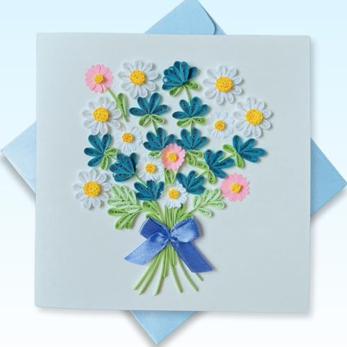 SaigonCraft Quilling Cards, handmade card, quilled cards with Dedicated Paper Handmade Art for all occasions: Mother's day, Father's day, Birthday... daisy bouquet (Daisy bouquet)