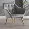 Ya-Home Fauteuil de Salon avec Pieds en Métal Doré Chaise de Salon en Velours Moderne Fauteuil Rembourré pour Chambre, Gris