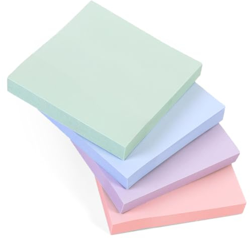 Dusk Pastel Square Sticky Notes 76 x 76 mm (3 x 3) | 400 Sheets | 4 Pads, 100 Sheets Per Pad in Light Delicate Colours Purple, Pink, Green, Blue for Gentle Memos, Journals & Creative Planning