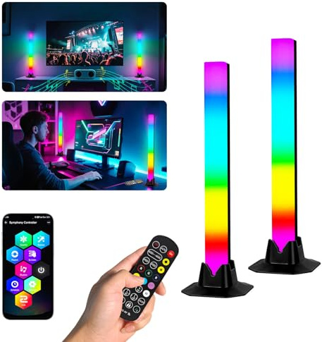 Monemey Barra de Luz LED, Retroiluminación de TV RGBIC, Ambilight con Mando a Distancia y App, Regulable 16 Millones de Colores Para Habitaciones, Decoración de Juegos (32CM)