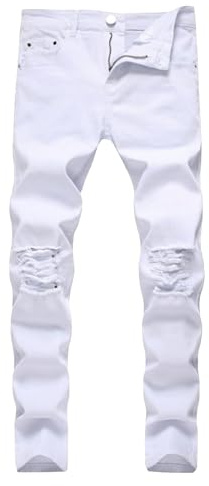 Jean Skinny Extensible déchiré pour Homme, Coupe Slim, Style décontracté, Effet usé, Coupe Droite, avec Trous