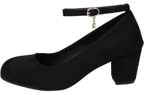 Escarpins Femme Elegant Chaussures Talons Hauts Bout Rond Bride Cheville Boucle Grande Taille Classiques et Simples pour Soirée Fête Robe De Banquet Mariée (Black, 36)