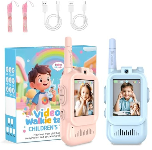 Dricar Talkie Walkie Vidéo pour Enfants, Lot de 2 Talkies-Walkies Vidéo Rechargeables pour Enfants avec Écran et Effets Vocaux, Jouets pour Garçons et Filles Âgés de 3 à 8 Ans