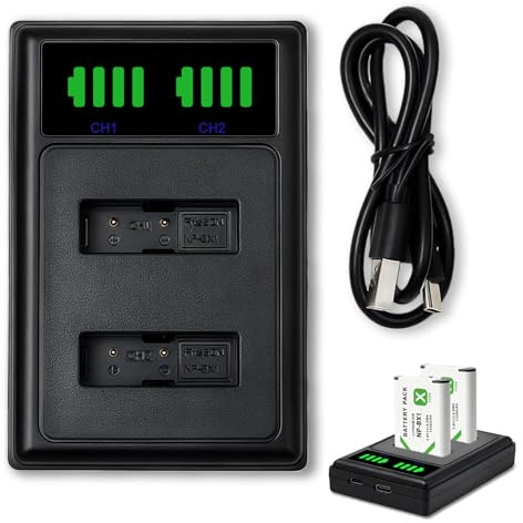 NP-BX1 USB Ladegerät Kompatibel mit Sony ZV-1, ZV-1F, DSC-RX100 I/II/III/IV/V/VI/VII, DSC-HX90V, DSC-WX350, HDR-AS15, RX1R II, HX80, HX99, HX95 und mehr, inkl. LCD-Anzeige und USB-C Kabel