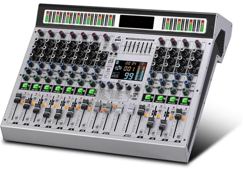 Audio Mixer, Professional 8 12Channels 99DSP DJ Audio Mixer BT Mixing Console USB Sound Card Interface 48V For PC MP3 Microphone Recording,PC, Recording Studio and Gaming(12channel)