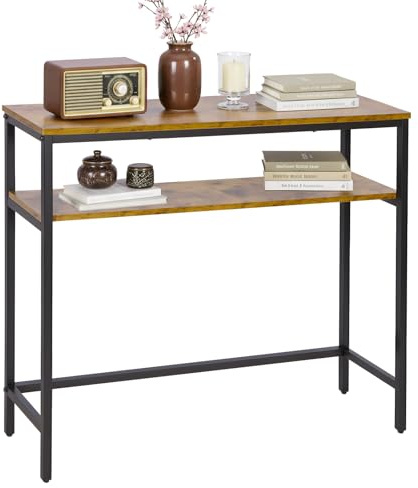 Panana Industrial Console Table with Adjustable Shelf, 100 cm Slim Hallway Table with 2 Tier Storage Shelf, Sofa Table for Living Room, Hallway, Office, Sturdy