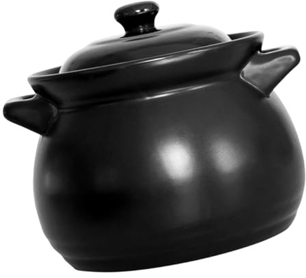 SHINEOFI Olla de Cerámica Negra 1.1l Resistente a Altas Temperaturas Tapa para Cocinar en Casa, Cazuela para Estofado, Arroz y Pollo, Mini Olla para Gas y Fuego Directo