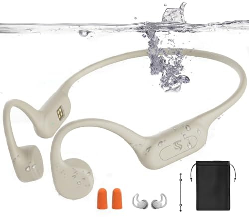 Kopfhörer Schwimmen – Knochenschall Kopfhörer Bluetooth 5.4, IPX8 Wasserdichte Sport Headphones mit MP3-Modus, Unterwasser Open Ear Headset mit 32 GB Speicher, Leicht & Sicher für Fitness (Apricot)