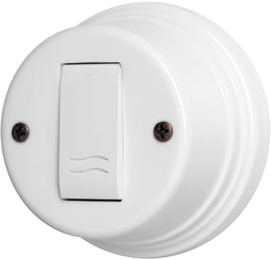 Interruttore Unipolare in Porcellana Bianca diametro 88mm, Serie Vista, Include viti e tasselli per Facile Installazione – Design Vintage per Impianti Elettrici a Vista – Materiale Resistente