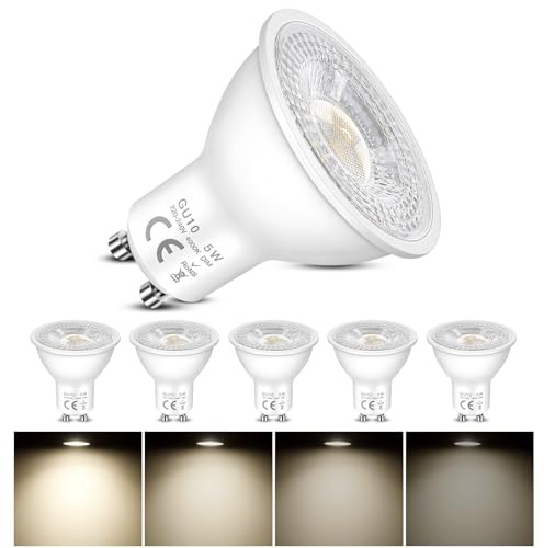 Lot de 6 Ampoule LED GU10 Dimmable, 5W Équivalent 50W Halogene, 4000K Blanc Neutre, 500LM, 120° Large Faisceau, MR16 Ampoule Spot, Réflecteur pour Lumières Encastrées, Feux de Piste, Downlights