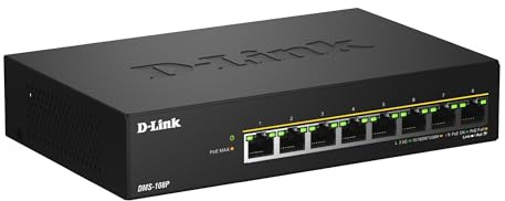 D-Link DMS-108P 8-Port Multi-Gigabit Unmanaged PoE Switch – 2.5GbE, 230W Power Budget, 802.3af/at/bt, Fanless, Plug & Play, Metal Housing, IGMP Snooping, QoS, Green Ethernet