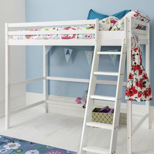 Nöa & Nani Texas High Sleeper Loft Bed, Classic White - Single Cabin Bed w/Enclosed Frame & Reversible Ladder - Solid & Durable Gaming Bed & Bunk Beds for Kids Bedroom, Guest Room & Small Spaces