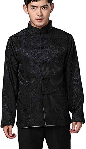 BLINGLAND Chinese Traditional Uniform Top Kungfu Shirt for Men US S Asia M-Black+Grey