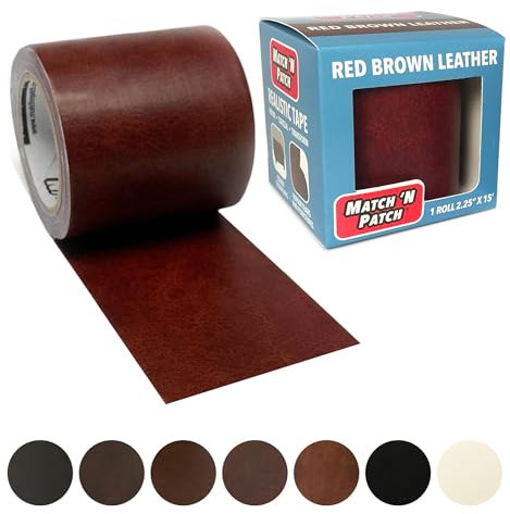 MATCH 'N PATCH Realistic Leather Repair Tape - Adhesive Leather Patch for Sofa, Car Seats & Upholstery, Easy-to-Apply - Red Brown, 5.72 x 457.2 cm