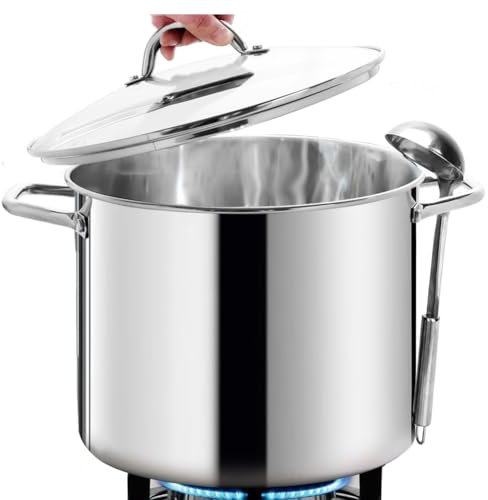HOMICHEF Pentola per Brodo Grande in Acciaio Inossidabile Senza Nichel con Coperchio (29 cm, 15,1 Litri)- Lucidata a Specchio 15,1 L - Pentola da Zuppa Pesante - Pentola a Induzionesana