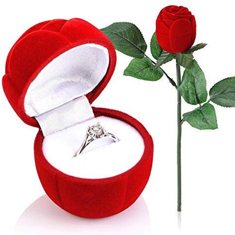 HEEPDD Caja de anillos Rosa Roja, Caja de joyería en forma de rosa roja Pendiente Propuesta Romántica Anillo de compromiso Boda Día de San Valentín