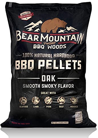 BEAR MOUNTAIN Premium BBQ WOODS Premium All Natural Earthy and Bold Oak Smoker Wood Chip Pellets for Outdoor Gas, Charcoal, and Electric Grills, 40 Pound Bag