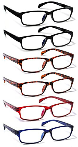 COJWIS Lesebrille 6 Pack herren und Damen Qualität Feder Scharnier Blaulichtfilter Leser Brille(6 Farbe Mischen-1, 3.50)