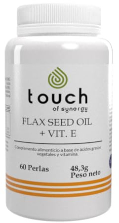 TOUCH OF SYNERGY Flax seed oil- Aceite de Semillas de Lino con Vitamina E – 1000 mg | 60 softgel | Omega 3-6-9 Natural, Salud | Suplemento Vegano Premium