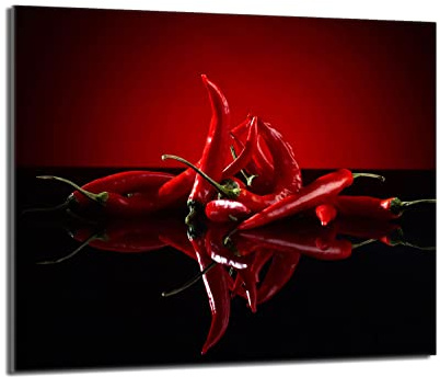 Herdabdeckplatte 60x52 Einteilig Glas Elektroherd Induktion Herdschutz Spritzschutz Glasplatte Deko Schneidebrett, Chilli Rot